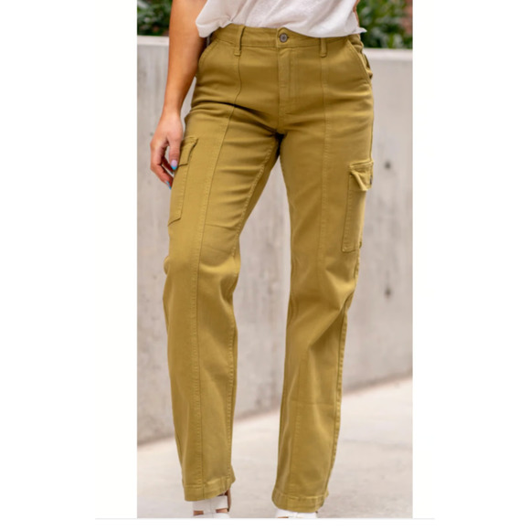 Judy Blue Jeans Women 25 Matcha High Rise‎ Cargo Straight Stretch Denim NWT - Picture 1 of 10